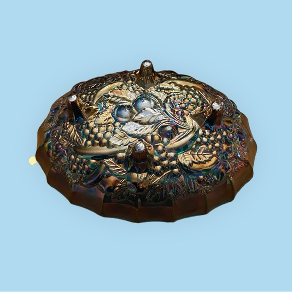 Vintage Indiana Carnival Glass footed oval  bowl Harvest Grape blue iridescent - Picture 4 of 7